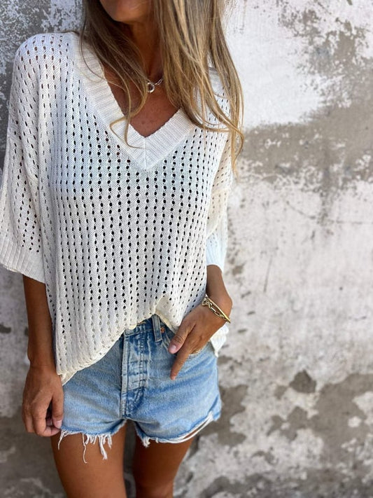 🔥LAST DAY HOT SALE 49% OFF🔥V-neck Hollow Knitted Top
