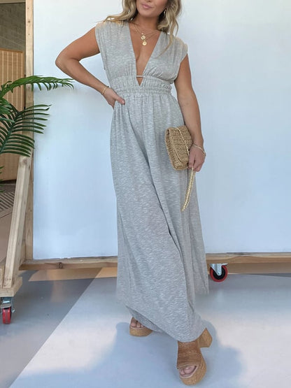 👗SUMMER HOT SALE 49% OFF🎁2024 NEW DEEP V HI LO HEM JUMPSUIT WITH POCKETS