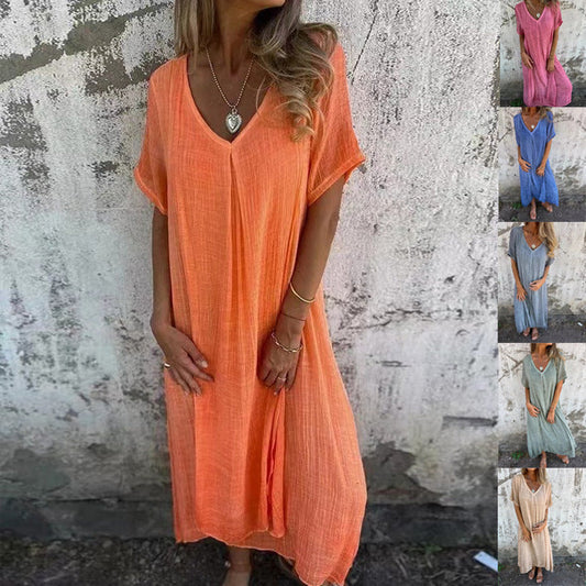 🔥Hot SALE 50% OFF🔥Women's Loose V-neck cotton linen dress