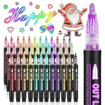 🎅Christmas Special Deals £7.95!!⚡50K+ SOLD!🎁🎨Double Outline Glitter Coloring Pen Set