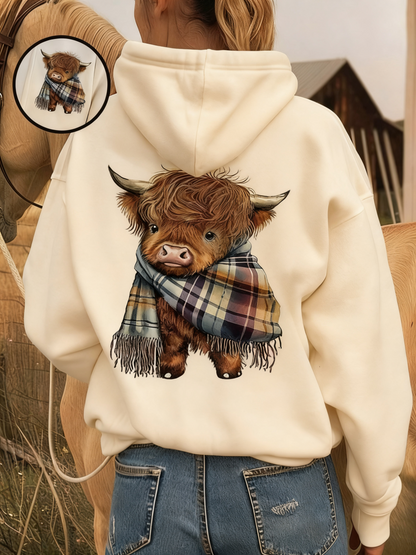 🎄🎅CHRISTMAS SALE 50% OFF!!🎁Cute Highland Cow Cozy Fleece-Lined Hooded Sweatshirt🌟🦬
