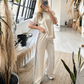 🎁Mother's Day Promotion-50%OFF🌹Side Stripe Short Sleeve T-Shirt & Wide Leg Joggers Set