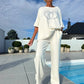 💓Summer Hot Sale 50% OFF🌼Casual two-piece set for women, plain top and loose trousers