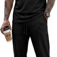 Mens 2 Piece Rib Knit Sweatsuit Summer Sleeveless Tank Top Baggy Wide Leg Pants Set