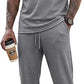 Mens 2 Piece Rib Knit Sweatsuit Summer Sleeveless Tank Top Baggy Wide Leg Pants Set
