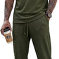 Mens 2 Piece Rib Knit Sweatsuit Summer Sleeveless Tank Top Baggy Wide Leg Pants Set