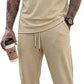 Mens 2 Piece Rib Knit Sweatsuit Summer Sleeveless Tank Top Baggy Wide Leg Pants Set