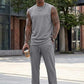 Mens 2 Piece Rib Knit Sweatsuit Summer Sleeveless Tank Top Baggy Wide Leg Pants Set