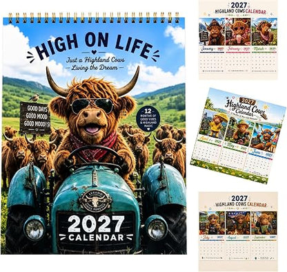 ⏳LAST DAY SALE ONLY ￡7.99!!🔥2027 Funny Highland Cow Wall Calendar | A4 Hanging Calendar | Designed by Isabel Kline