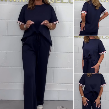 🎁Mother's Day Promotion-50%OFF🌹Side Stripe Short Sleeve T-Shirt & Wide Leg Joggers Set
