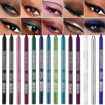 🎁Christmas Special Sale - 50% OFF💜50K+ SOLD!✨14-Pack Eyeliner Pencil Waterproof Colored Gel Liners with Metallic & Shimmer Finishes Smudge-Proof