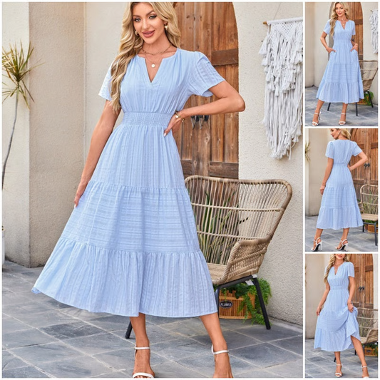 🌷Seasonal dress 50% discount🌷Women's Casual Spring Short Sleeve V Neck Maxi Dress