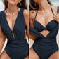 🏖️Last Day Special Sale 49% OFF🏝️Women's Underwire Tummy Control One Piece Halter Plunging Neck Swimsuit🩱