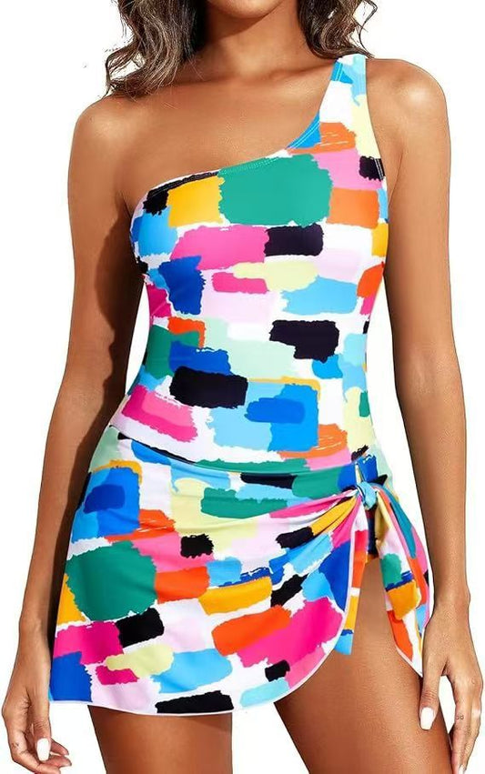 🏖️Last Day Sale 49% OFF🏝️One Shoulder Skirted One Piece Swimsuit👙