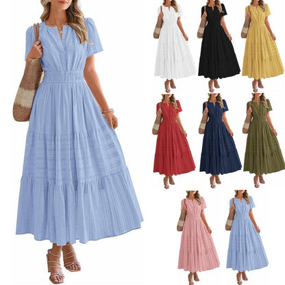 ⏰💜2026 Summer Hot Sale 50% OFF🎉Women's Lightweight Short Sleeve V Neck Elastic Waist Dress