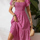 🌈2026 Summer Hot Sale 50% OFF!✨Square Neck Floral Midi Dress – Smocked Bodice, Flowy Tiered Skirt, Romantic 🌸1