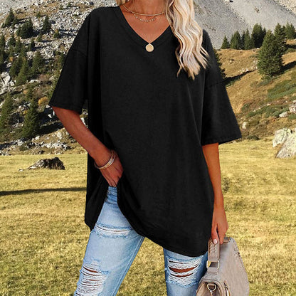 🌷2026 Summer Sale 50% OFF☀️Tankaneo Women's Plus Size V Neck T Shirts Summer Half Sleeve Tees Casual Loose Fit Cotton Tunic Top