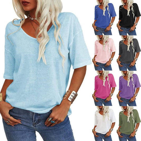 💖Spring Hot Sale 49% OFF🌸Women's Solid Color V-Neck T-shirt