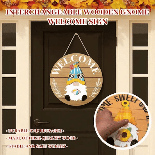 🎁50% OFF🍁Christmas Best Decorations🎄Interchangeable Wooden Gnome Welcome Sign