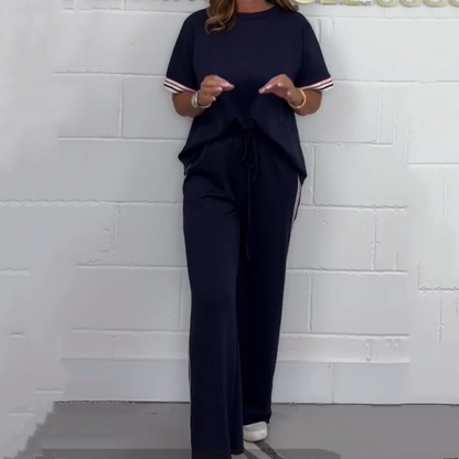 ✨Early Summer New-50%OFF✨Side Stripe Short Sleeve T-Shirt & Wide Leg Joggers Set
