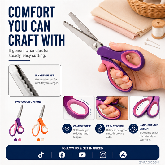 🥳2026 TOP PICK🥳 Pinking Shears Scissors – Stainless Steel, Ergonomic Cushioned Handles – Perfect for Sewing, Quilting & Scrapbooking! 🧵💨1
