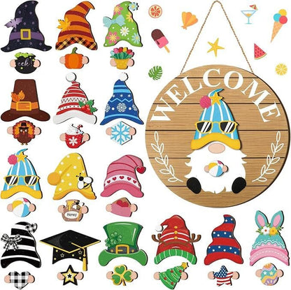 🎁50% OFF🍁Christmas Best Decorations🎄Interchangeable Wooden Gnome Welcome Sign