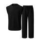 Mens 2 Piece Rib Knit Sweatsuit Summer Sleeveless Tank Top Baggy Wide Leg Pants Set