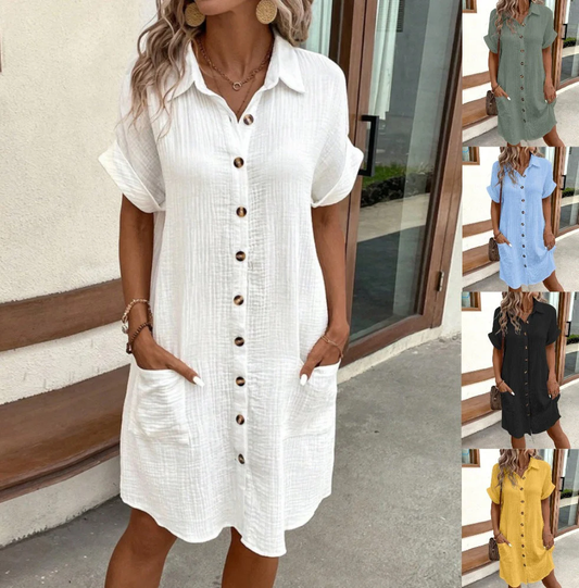 💎LAST DAY SALE ONLY￡14.99!!💎✨Women’s Summer Midi Dress – Breezy, Flattering & Effortlessly Chic! Lightweight Button-Down with Pockets 🇬🇧☀️utton-Down with Pockets 🇬🇧☀️