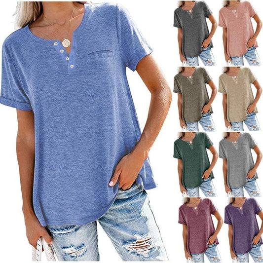 🌷Summer hot sale-50% off🍧Fashion Solid Color Pocket Short Sleeve T-Shirt