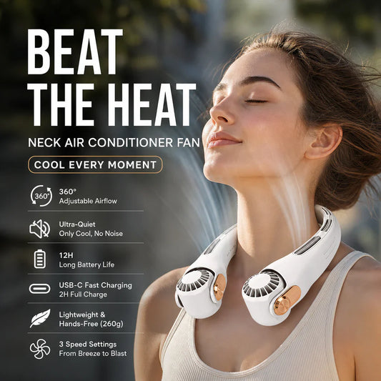 🥳2026 HOT SALE🥳💞50K+ SOLD!🍃💨 50% OFF! Neck Air Conditioner Fan – Ultra‑quiet, 360° rotating, 3 speeds. Hands‑free cooling, long battery. 😎🌬️1