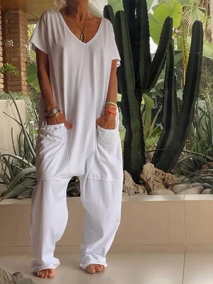 🔥Summer Hot Sale 49% OFF - Casual V-neck Solid Color Jumpsuit