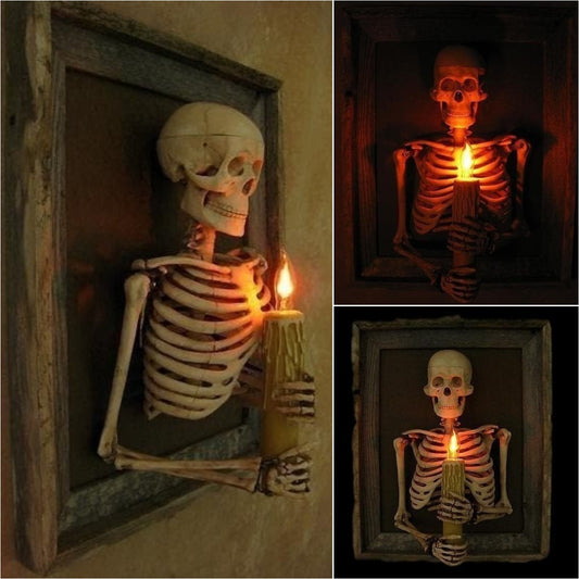 💥Last Day Promotion🎁Framed 3D Skeleton Torso Holding Candle💀Haunted house skull