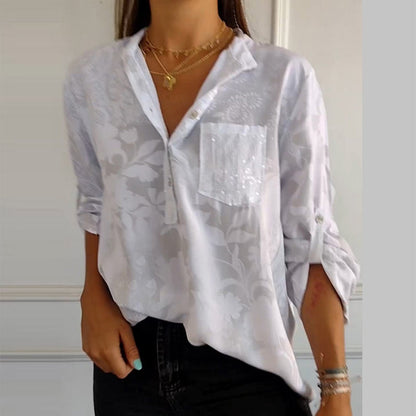 🔥LAST DAY HOT SALE 49% OFF - Women's Casual Lapel Printed Top with Adjustable Sleeves