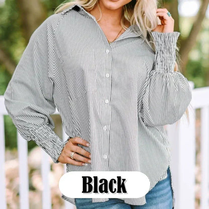 🔥Hot Sale 49% off🔥Women's Striped Shirt with Elastic Sleeves