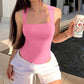 🔥Big promotion 🥰Sexy Ribbed Strappy Square Neck Sleeveless Tummy Control Tank Tops Bodysuits🩱