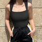 🔥Big promotion 🥰Sexy Ribbed Strappy Square Neck Sleeveless Tummy Control Tank Tops Bodysuits🩱