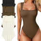 🔥Big promotion 🥰Sexy Ribbed Strappy Square Neck Sleeveless Tummy Control Tank Tops Bodysuits🩱
