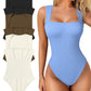 🔥Big promotion 🥰Sexy Ribbed Strappy Square Neck Sleeveless Tummy Control Tank Tops Bodysuits🩱