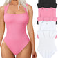 🔥Big promotion 🥰Sexy Ribbed Strappy Square Neck Sleeveless Tummy Control Tank Tops Bodysuits🩱