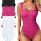 🔥Big promotion 🥰Sexy Ribbed Strappy Square Neck Sleeveless Tummy Control Tank Tops Bodysuits🩱