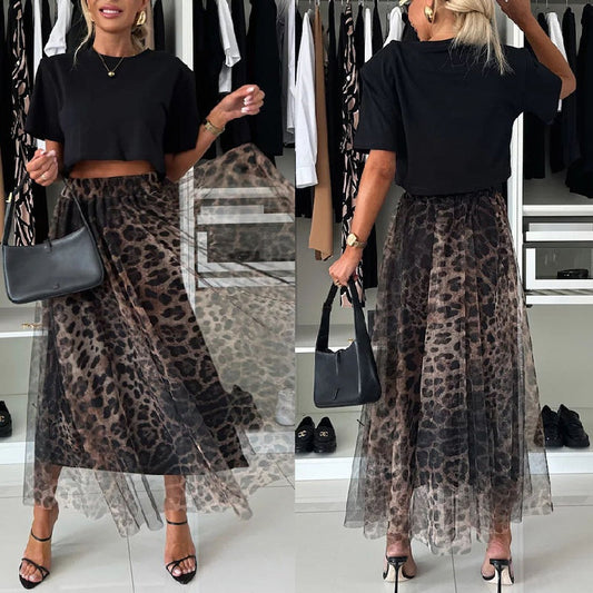 🔥Last day sale 50% OFF💓😘Leopard Print Layered Design Bustier Maxi Skirt