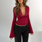 🌷Spring Hot Sale 49% OFF🍃Women’s Elegant Deep V-Neck Lace Trim Flared Sleeve Top