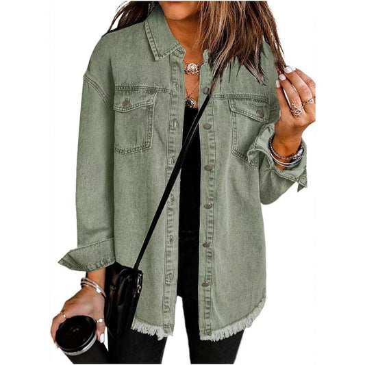 🍂Early Autumn Sale - 50% Off!💕✴️Oversized Fringe Denim Jean Jacket with Pocket