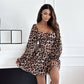 🔥2025 NEW SALES - 50% OFF🔥Women’s Pleated Square Neck Leopard Slim Fit Dress