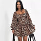 🔥2025 NEW SALES - 50% OFF🔥Women’s Pleated Square Neck Leopard Slim Fit Dress