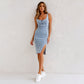 🍹Summer Hot Sales 50%OFF☀️Adjustable strap U-neck split denim bodycon cami dress