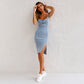 🍹Summer Hot Sales 50%OFF☀️Adjustable strap U-neck split denim bodycon cami dress