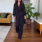🌷Spring presale 49% OFF🍃Elegant Black Beaded Top & Wide-Leg Pants (2 PCS Set)