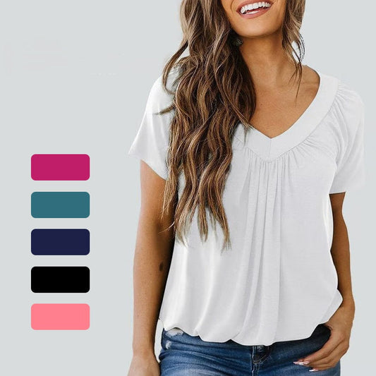 🎁Mother's Day Promotion 50% OFF🌹Women's Casual Pleated V-Neck Short-Sleeve Top