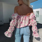 🎁Hot Sale🎁🔥HOT SALE 50% OFF🔥Floral Print Smocked Off-Shoulder Top – Feminine & Flattering Summer Style